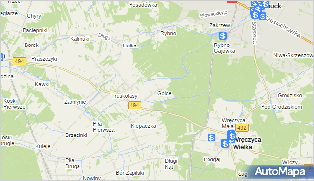 mapa Golce gmina Wręczyca Wielka, Golce gmina Wręczyca Wielka na mapie Targeo