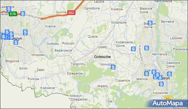 mapa Goleszów powiat cieszyński, Goleszów powiat cieszyński na mapie Targeo