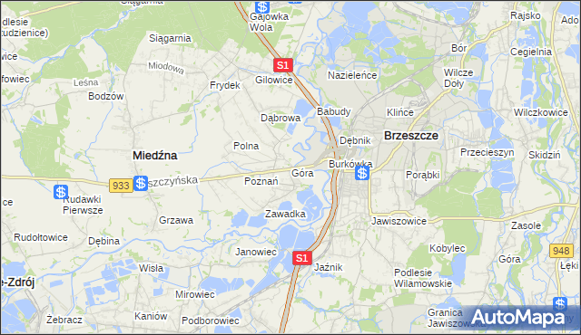 mapa Góra gmina Miedźna, Góra gmina Miedźna na mapie Targeo