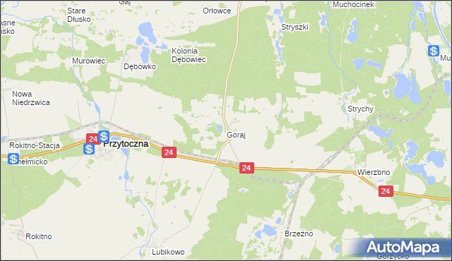 mapa Goraj gmina Przytoczna, Goraj gmina Przytoczna na mapie Targeo