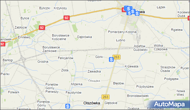 mapa Górki gmina Kłodawa, Górki gmina Kłodawa na mapie Targeo
