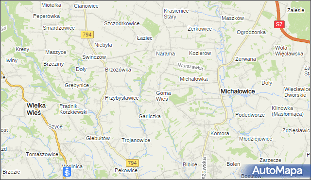 mapa Górna Wieś gmina Michałowice, Górna Wieś gmina Michałowice na mapie Targeo