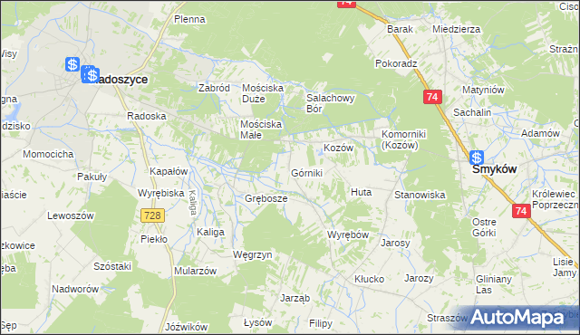 mapa Górniki gmina Radoszyce, Górniki gmina Radoszyce na mapie Targeo