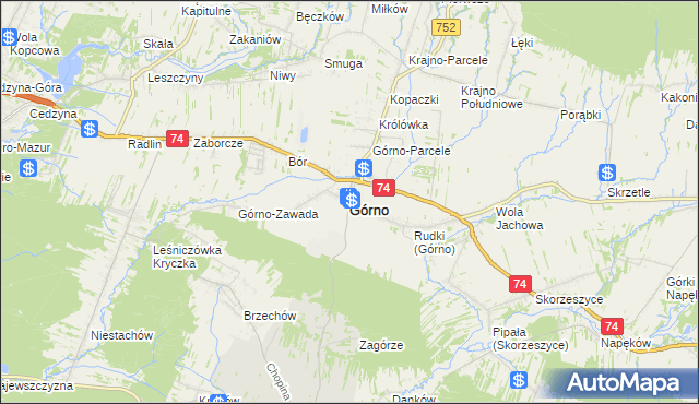 mapa Górno powiat kielecki, Górno powiat kielecki na mapie Targeo