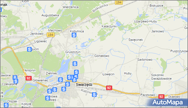 mapa Gortatowo gmina Swarzędz, Gortatowo gmina Swarzędz na mapie Targeo