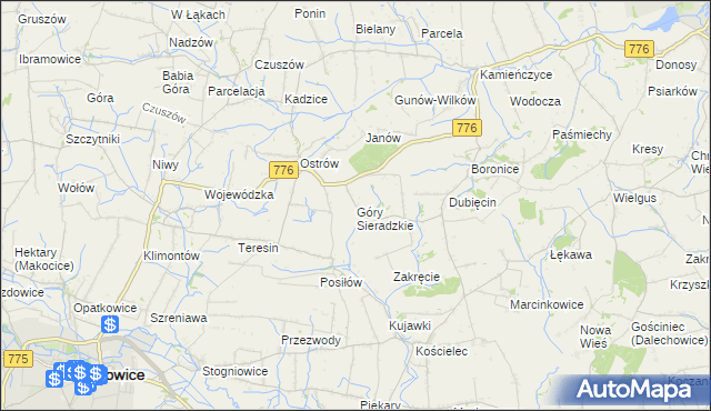 mapa Góry Sieradzkie, Góry Sieradzkie na mapie Targeo