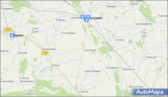 mapa Gorzewo gmina Ryczywół, Gorzewo gmina Ryczywół na mapie Targeo