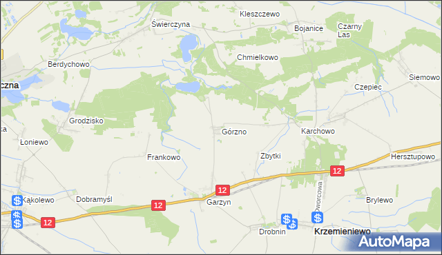 mapa Górzno gmina Krzemieniewo, Górzno gmina Krzemieniewo na mapie Targeo