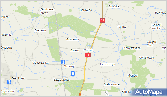 mapa Górzno gmina Ostrów Wielkopolski, Górzno gmina Ostrów Wielkopolski na mapie Targeo