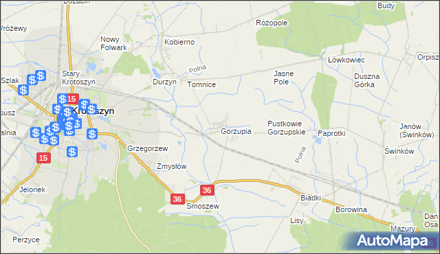 mapa Gorzupia gmina Krotoszyn, Gorzupia gmina Krotoszyn na mapie Targeo