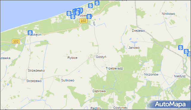 mapa Gostyń gmina Świerzno, Gostyń gmina Świerzno na mapie Targeo