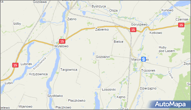 mapa Gozdanin gmina Mogilno, Gozdanin gmina Mogilno na mapie Targeo