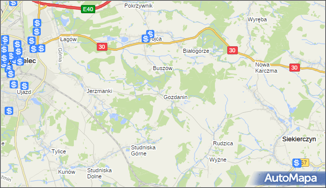 mapa Gozdanin gmina Zgorzelec, Gozdanin gmina Zgorzelec na mapie Targeo