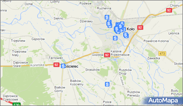 mapa Gozdów gmina Kościelec, Gozdów gmina Kościelec na mapie Targeo