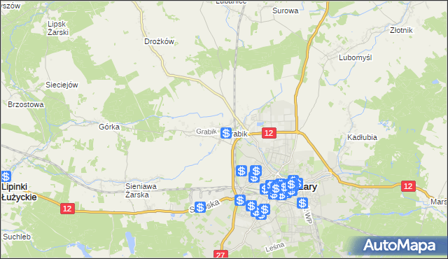 mapa Grabik gmina Żary, Grabik gmina Żary na mapie Targeo