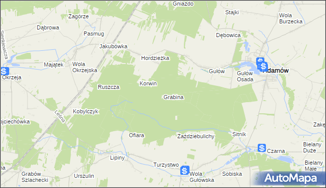 mapa Grabina gmina Adamów, Grabina gmina Adamów na mapie Targeo
