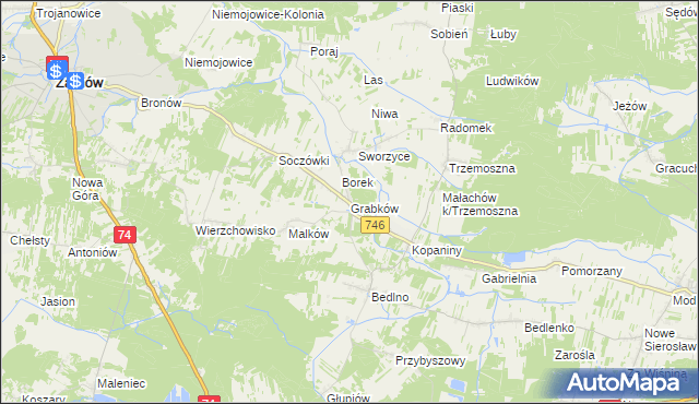 mapa Grabków gmina Końskie, Grabków gmina Końskie na mapie Targeo