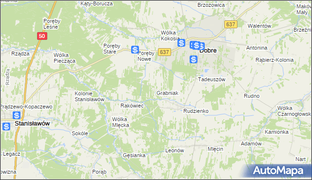 mapa Grabniak gmina Dobre, Grabniak gmina Dobre na mapie Targeo