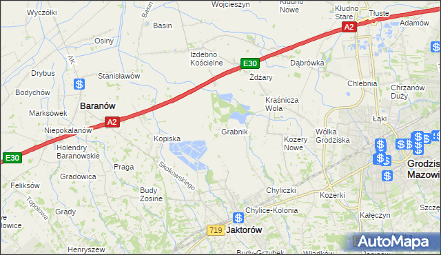 mapa Grabnik gmina Jaktorów, Grabnik gmina Jaktorów na mapie Targeo