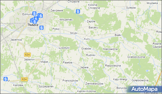 mapa Grabów gmina Tłuszcz, Grabów gmina Tłuszcz na mapie Targeo