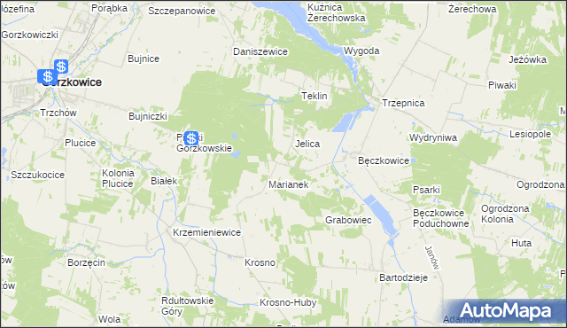 mapa Grabowiec gmina Gorzkowice, Grabowiec gmina Gorzkowice na mapie Targeo