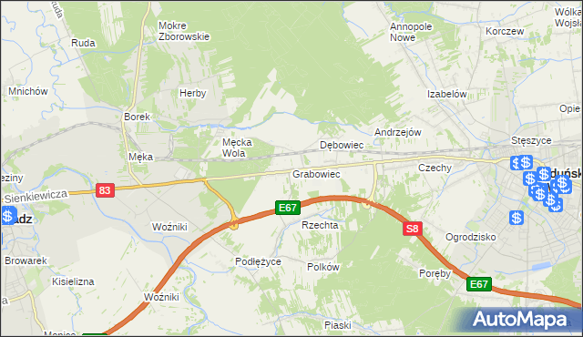 mapa Grabowiec gmina Sieradz, Grabowiec gmina Sieradz na mapie Targeo