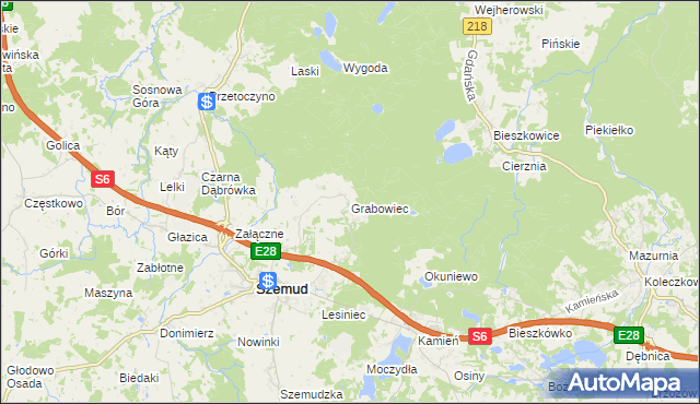 mapa Grabowiec gmina Szemud, Grabowiec gmina Szemud na mapie Targeo