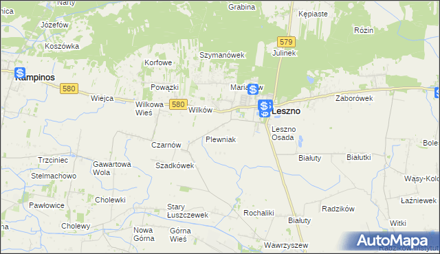 mapa Grądki gmina Leszno, Grądki gmina Leszno na mapie Targeo