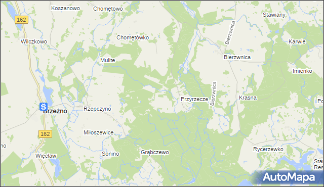 mapa Grądzkie gmina Brzeżno, Grądzkie gmina Brzeżno na mapie Targeo