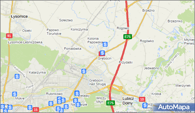 mapa Grębocin gmina Lubicz, Grębocin gmina Lubicz na mapie Targeo