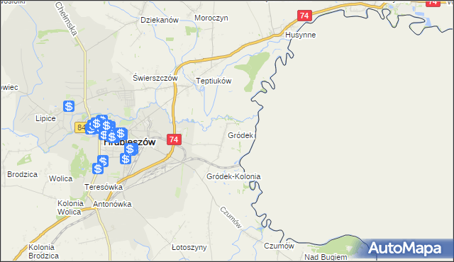 mapa Gródek gmina Hrubieszów, Gródek gmina Hrubieszów na mapie Targeo