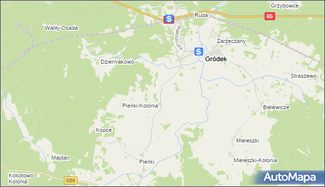 mapa Gródek-Kolonia gmina Gródek, Gródek-Kolonia gmina Gródek na mapie Targeo