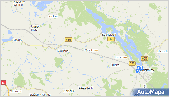mapa Grodkowo gmina Wydminy, Grodkowo gmina Wydminy na mapie Targeo