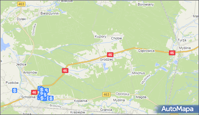 mapa Grodziec gmina Ozimek, Grodziec gmina Ozimek na mapie Targeo