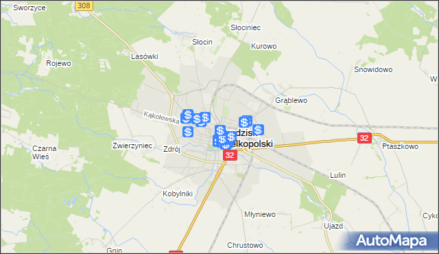 mapa Grodzisk Wielkopolski, Grodzisk Wielkopolski na mapie Targeo