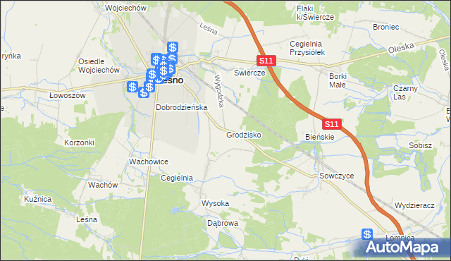 mapa Grodzisko gmina Olesno, Grodzisko gmina Olesno na mapie Targeo