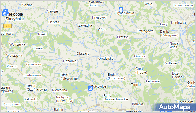 mapa Grodzisko gmina Strzyżów, Grodzisko gmina Strzyżów na mapie Targeo