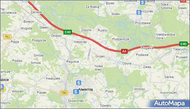 mapa Grojec gmina Alwernia, Grojec gmina Alwernia na mapie Targeo