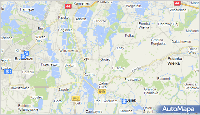 mapa Grojec gmina Oświęcim, Grojec gmina Oświęcim na mapie Targeo