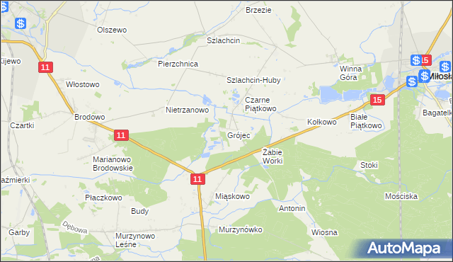 mapa Grójec gmina Środa Wielkopolska, Grójec gmina Środa Wielkopolska na mapie Targeo