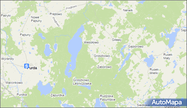 mapa Groszkowo gmina Purda, Groszkowo gmina Purda na mapie Targeo