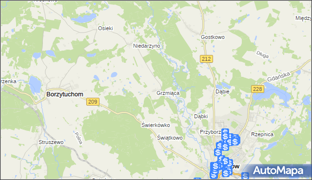 mapa Grzmiąca gmina Bytów, Grzmiąca gmina Bytów na mapie Targeo