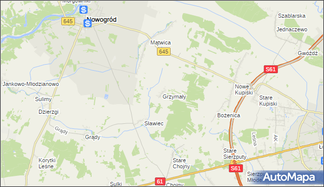 mapa Grzymały gmina Nowogród, Grzymały gmina Nowogród na mapie Targeo