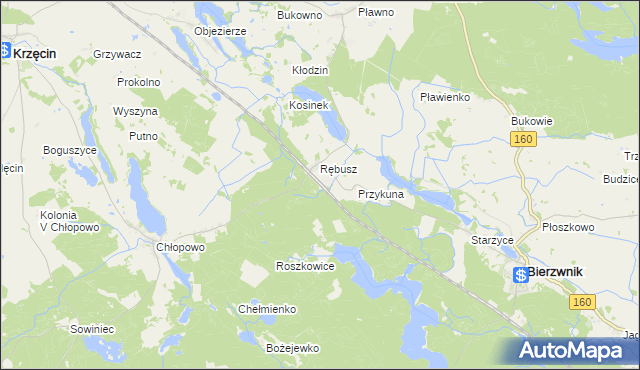 mapa Grzywna gmina Bierzwnik, Grzywna gmina Bierzwnik na mapie Targeo