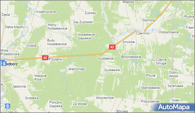 mapa Gustawów gmina Przedbórz, Gustawów gmina Przedbórz na mapie Targeo