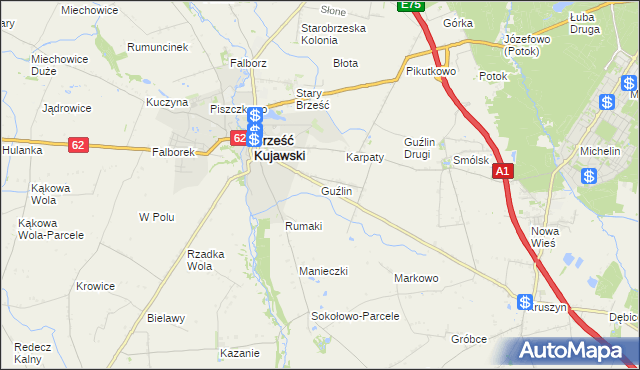 mapa Guźlin, Guźlin na mapie Targeo