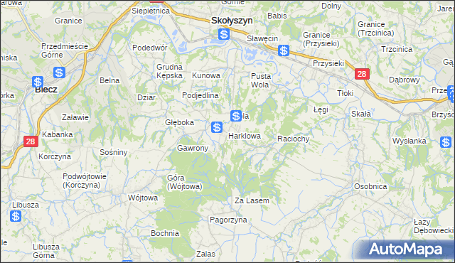 mapa Harklowa gmina Skołyszyn, Harklowa gmina Skołyszyn na mapie Targeo