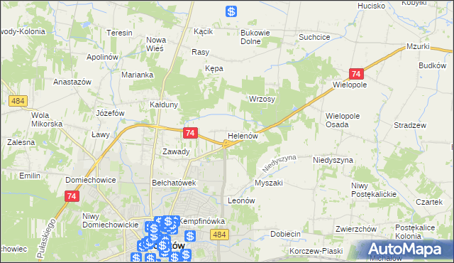 mapa Helenów gmina Bełchatów, Helenów gmina Bełchatów na mapie Targeo