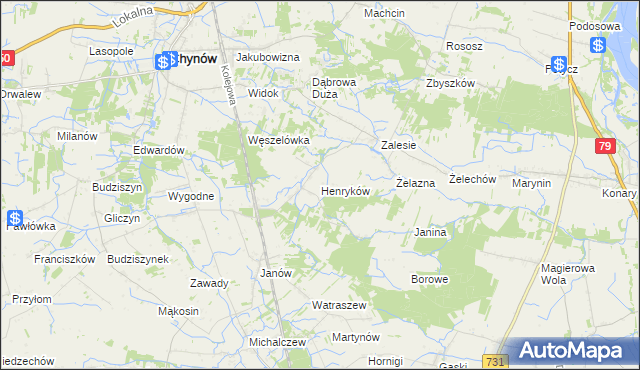 mapa Henryków gmina Chynów, Henryków gmina Chynów na mapie Targeo