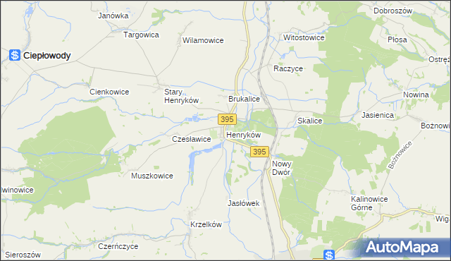 mapa Henryków gmina Ziębice, Henryków gmina Ziębice na mapie Targeo